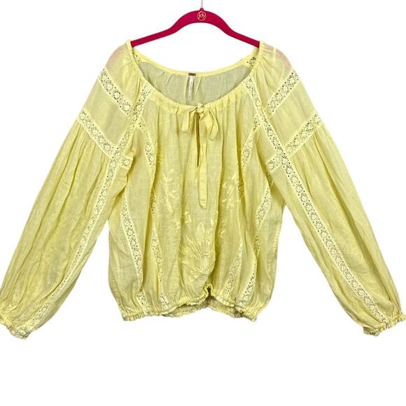 Free People Maria Maria Lace Blouse Butter Yellow Oversized XS Boho Festival - Picture 4 of 9